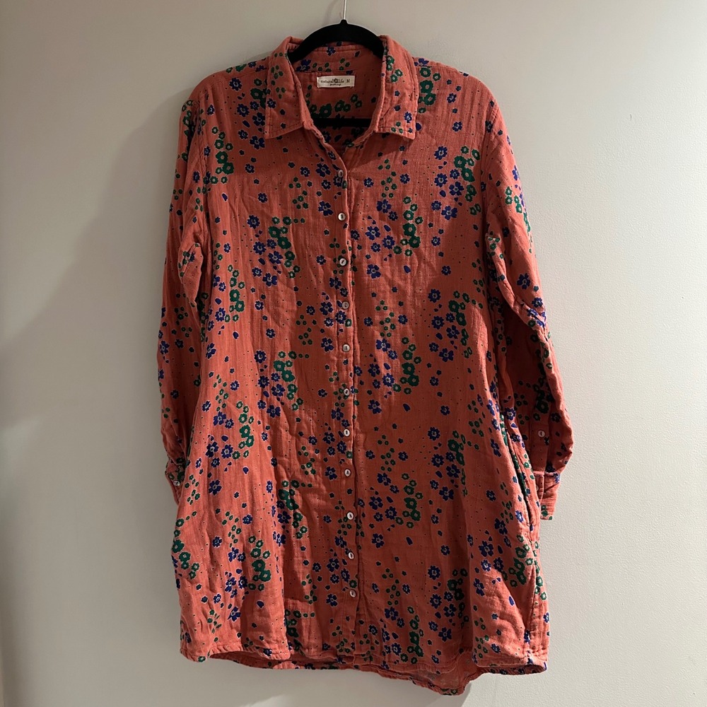 Natural Life Georgia Floral Cotton Gauze Shirtdress Boho